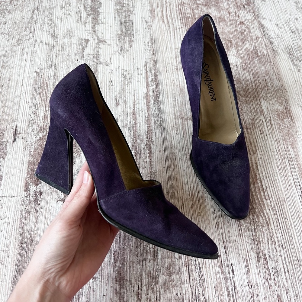 VTG Yves Saint Laurent YSL Deep Purple Suede Pump Heels 7.5